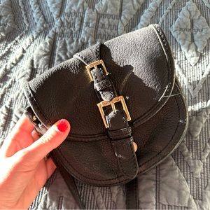 Issac mizrahi black leather cross body bag with gold buckles!!
